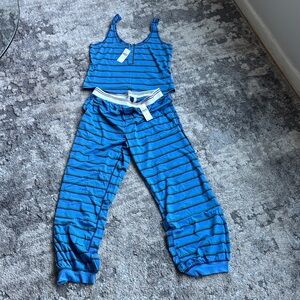 Blue Striped Tank Top and Jogger Set
